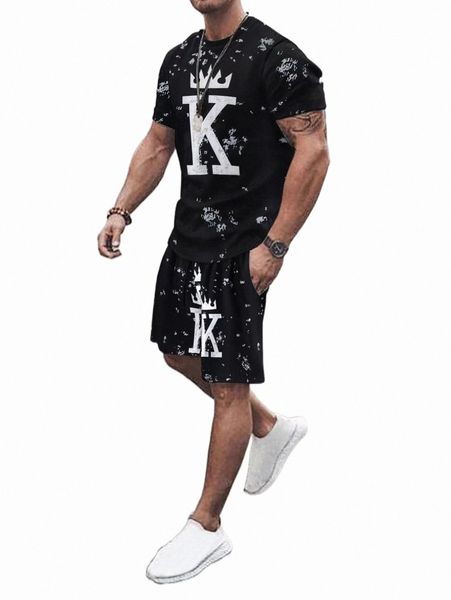 

men letter graphic tee & shorts set i8gr#, Gray