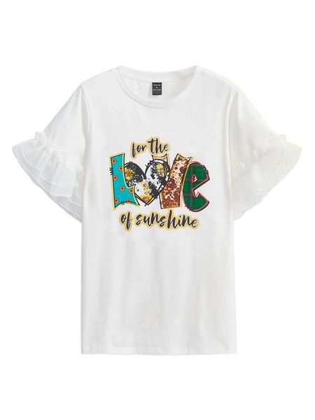 

x peace slogan graphic flounce sleeve tee j19w#, White