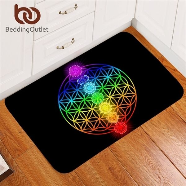 BeddingOutlet Chakra Tappeti Per Soggiorno Zen Tema Zerbino Colorato Fiore della Vita Mat Tappeti Camera Da Letto Bagno Home Decor Y200527