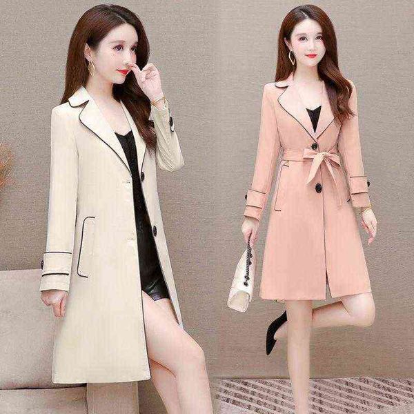 

women's trench coats 2021 coat long large size temperament slim atmosphere high-end spring and autumn t220809, Tan;black