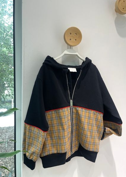 

jackets baby clothes kids designer clothes boys girls jacket hooded classic stripes white gold zipper black patchwork sweater size 100cm-160, Blue;gray