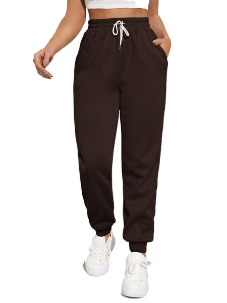 

solid drawstring waist slant pocket sweatpants z1a8#, Black;white