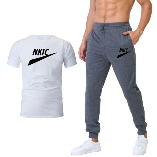 

men's sets 2022 summer running sport tracksuits suits brand clothing gym fitness jogging men sportswear set two t shirts shorts, Gray