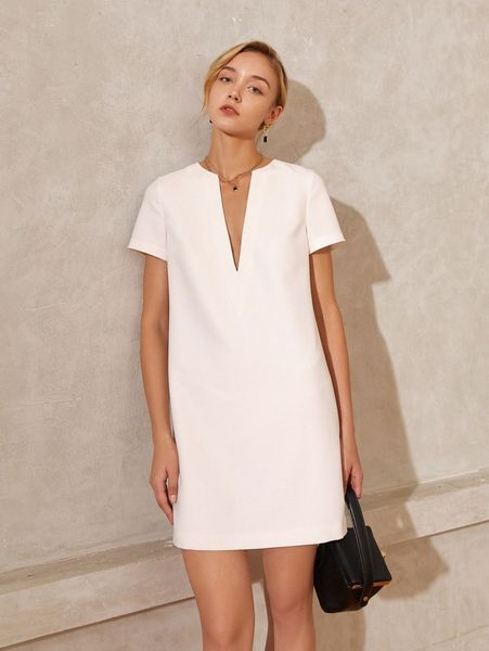 

notched neck keyhole back tunic dress w7ar#, Black;gray