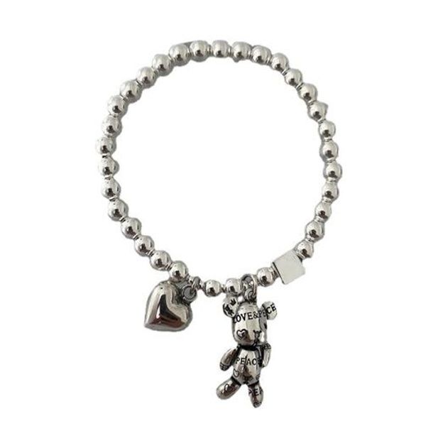 925 Stempel-Armbänder für Frauen, Perlenkette, Zubehör, Trend, Vintage, einfacher niedlicher Bären-Anhänger, Party-Schmuck GC1209