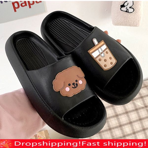 

summer women slippers platform open toe non-slip animal house slipper female comfortable indoor flats ladies bathroom shoes 220422, Black