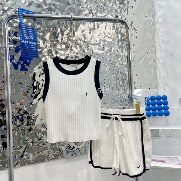 

women's tracksuits 22 spring and summer style small fragrance color matching vertical stripe embroidery knitted vest shorts set women&#, Gray
