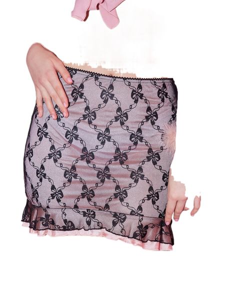 

romwe bow print ruffle hem skirt i9yi#, Black