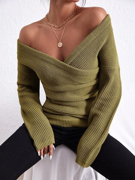 

ruched drop shoulder overlap collar sweater z6cw#, White;black