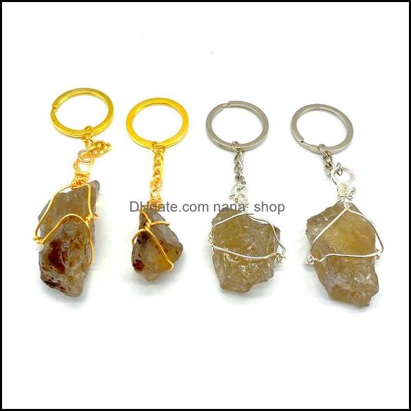 

key rings jewelry irregar natural original stone crystal keychains for women men fashion accessories car decor dro dhtz8, Slivery;golden