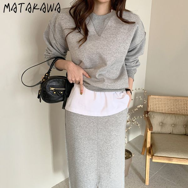 

chic versatile round neck patchwork woman hoodies loose long sleeve sweatshirt women solid korean clothes 210506, Black