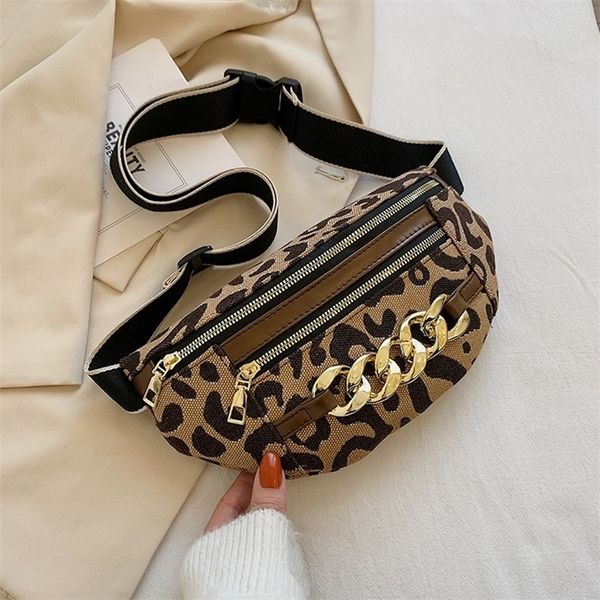 

luxury thick chain waist bags for women leopard print waist pack female diamond lattice fanny pack ladies shoulder chest bag 220513