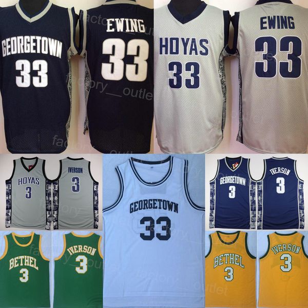 

ncaa basketball georgetown hoyas allen iverson college jersey 3 patrick ewing 33 high school for sport fans university breathable navy blue, Black