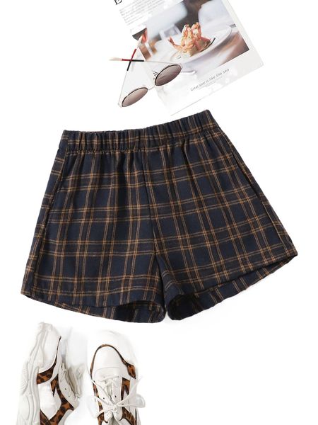 

plaid wide leg shorts s1e1#, White;black