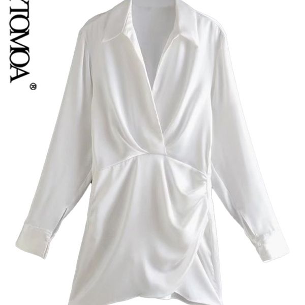 

women fashion gathered satin white mini dress vintage long sleeve with lining female dresses vestidos mujer 220526, Black;gray