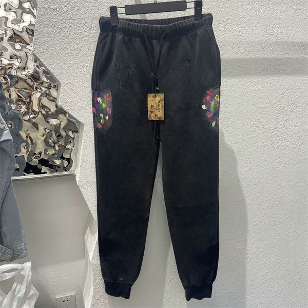 

real pics high street graffiti washed old casual pants 22ss nice cotton, Black;brown