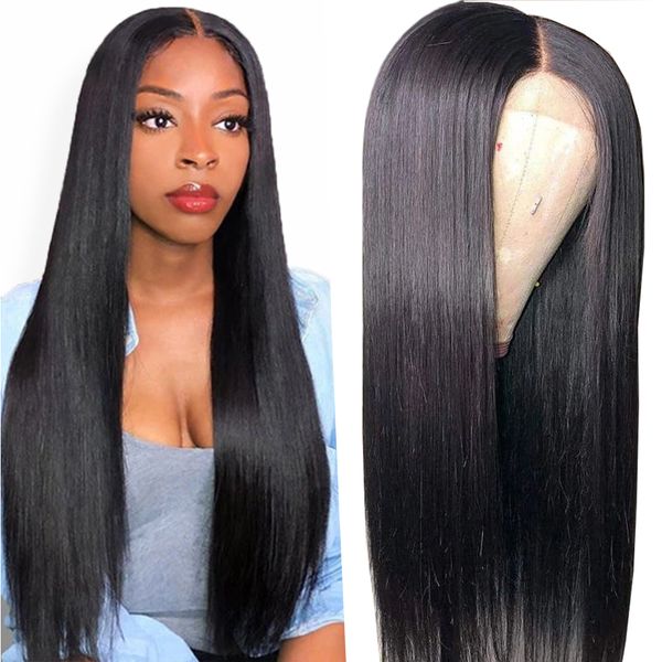 

unprocessed silky straight lace front wig brazilian virgin human hair 13x4 lace wigs for women natural color, Black;brown