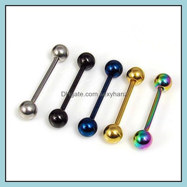 

tongue rings body jewelry 316l stainless steel piercing for women barbell shiny metal ball piercings bar cute dzrse, Silver