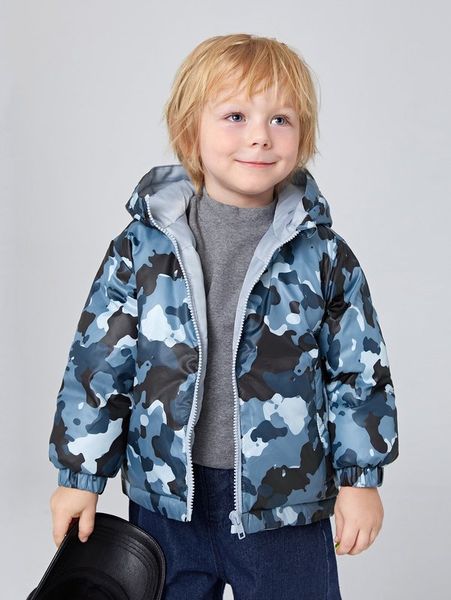 

toddler boys camo print zip up hooded winter coat she, Blue;gray
