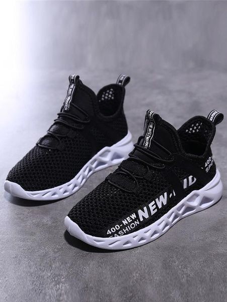 

boys letter graphic lace-up decor sneakers she, Black