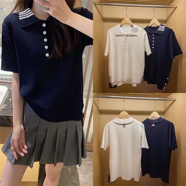 

71% off 2022 trendy men's and clothing tb college style polo collar t-shirt women's 2022 summer new slim casual collar bar ice hem, White