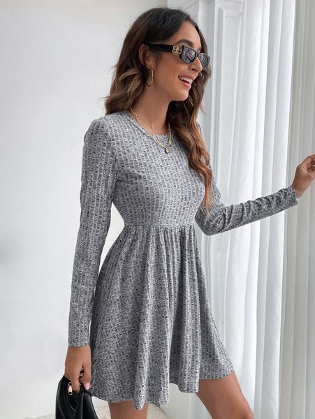 

marled knit a-line dress u3ek#, Black;gray