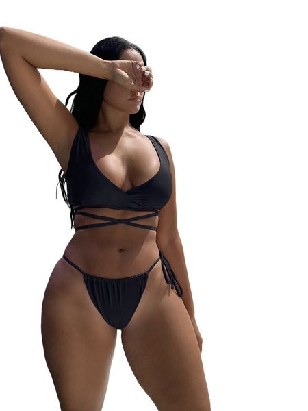 

plain criss cross bikini swimsuit c5jh#, White;black