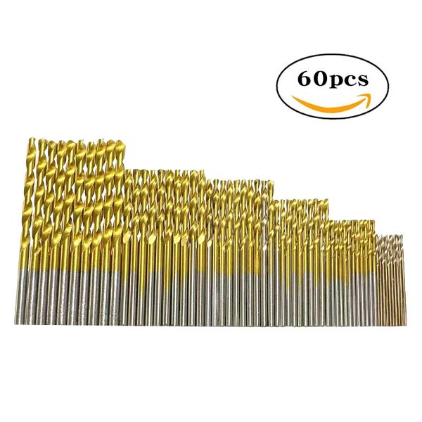 60pcs Strumento di set per trapano in acciaio ad alta velocità con rivestimento in titanio 1/1,5/2/2,5/3 mm/3,5 mm