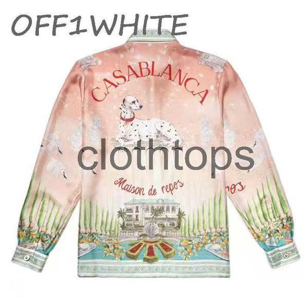 

high version casabalanc 21ss spotted dog pink silk long sleeve shirt couple shirtcp clothing, White;black
