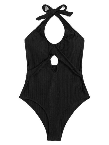 

cut out halter one piece swimsuit v8og#, White;black
