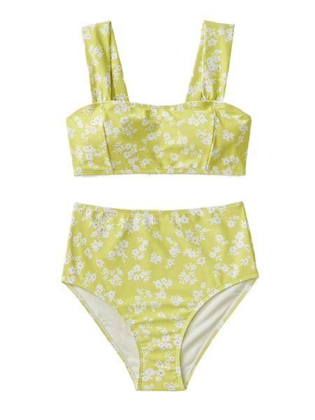 

ditsy floral print square neck high waisted bikini swimsuit f3fs#, White;black