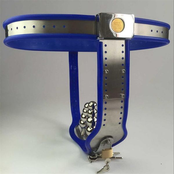 Cintura di castità femminile in acciaio inossidabile + blocco in silicone Dispositivo di plug anale vaginale Pantalone regolabile Fetish giocattolo sexy per le donne