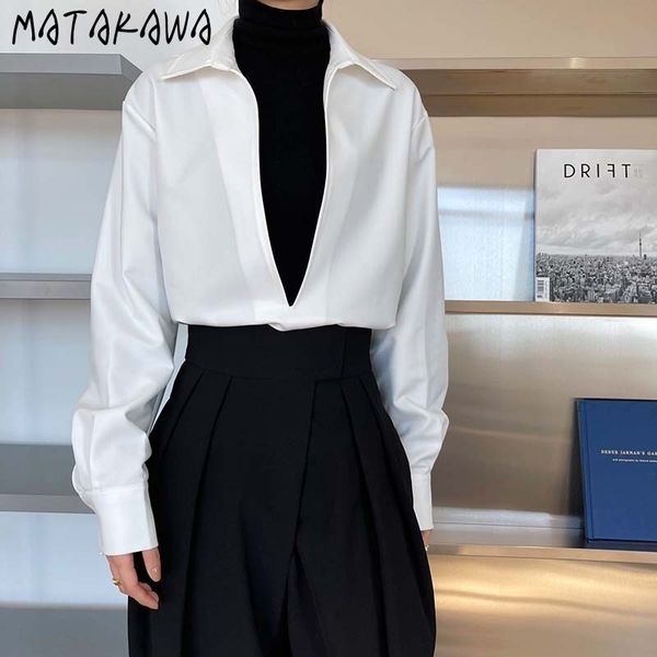 

spring vintage longsleeved women blouses vneck womens shirt fashion outside stacking blusas 210506, White
