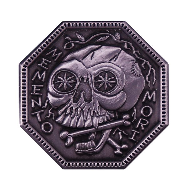 

memento mori skull badge antique metal brooch art of death jewelry, Blue