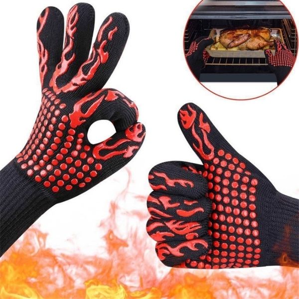 Un paio di guanti da griglia per barbecue Guanti resistenti al calore Silicone antiscivolo Cottura al forno Guanti da forno per barbecue Accessori per barbecue ignifughi 220510