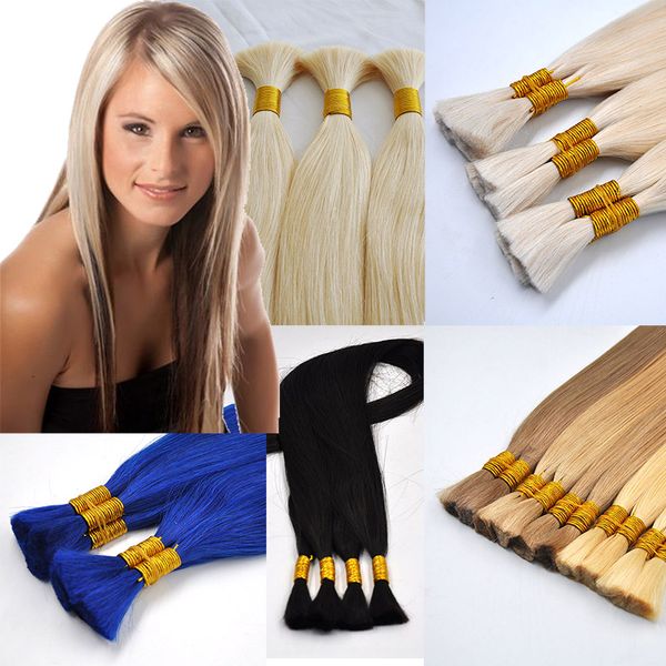 

100% human remy hair bulk extension 300gram hair no weft straight 12 to 26 inch 613 bleach blonde color, Black