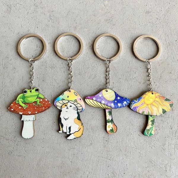 Fantasy Cartoon Wood Frog Mushroom Change Rings Keychain Cat Animal Anti Lost Colorful Fungi Keychain Accessori all'ingrosso