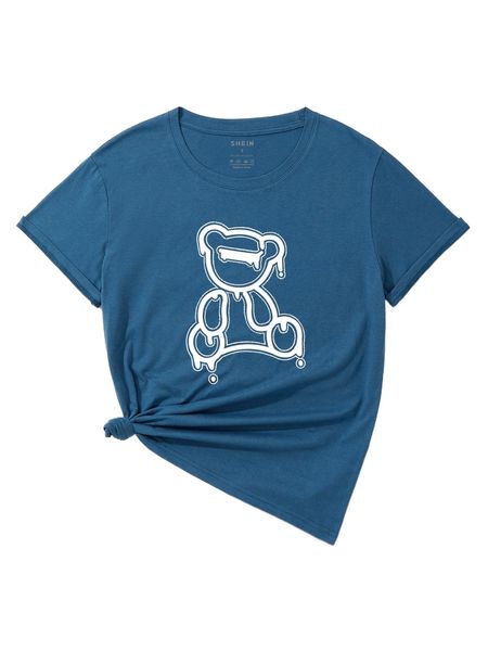 

bear print round neck tee 33x0#, White