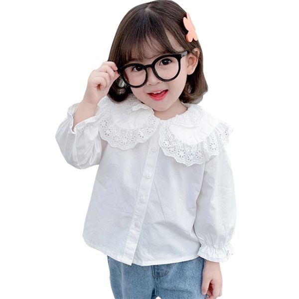 

girls white blouse lace flower shirts for girl autumn winter children's shirts for girls casual style baby girl clothes 210412, White;black