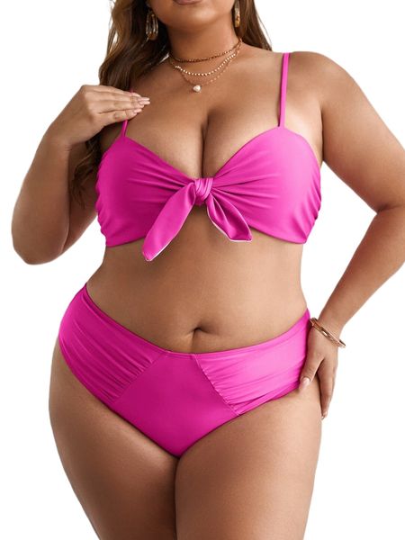 

plus neon-pink knot front bikini swimsuit 52da#, White;black