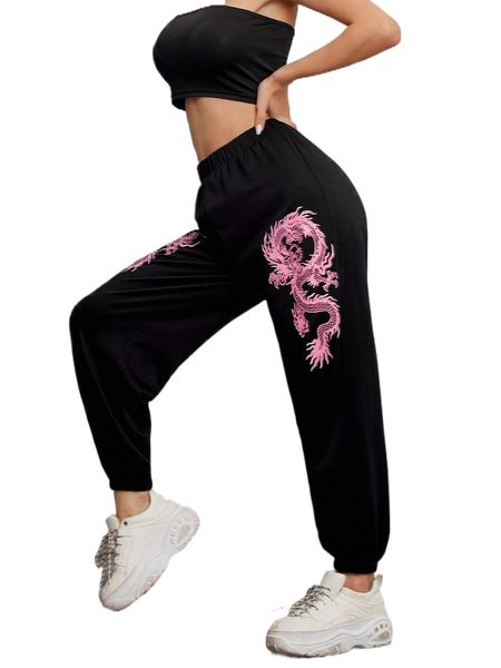 

dragon graphic tapered sweatpants u4gg#, Black;white