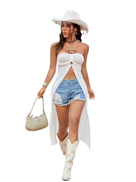 

western beaded high split longline halter l6hh#, White