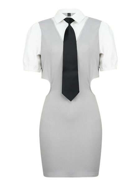 

2 in 1 cut out bodycon dress with tie k7bw#, Black;gray