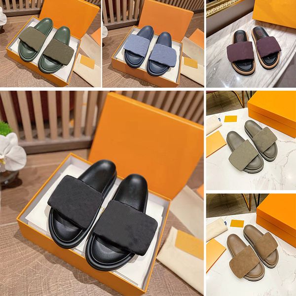 

designers velcro slippers pool pillow comfort sandals wide strap filled mules thick bottom rubber flip flops men women big head slippers, Black