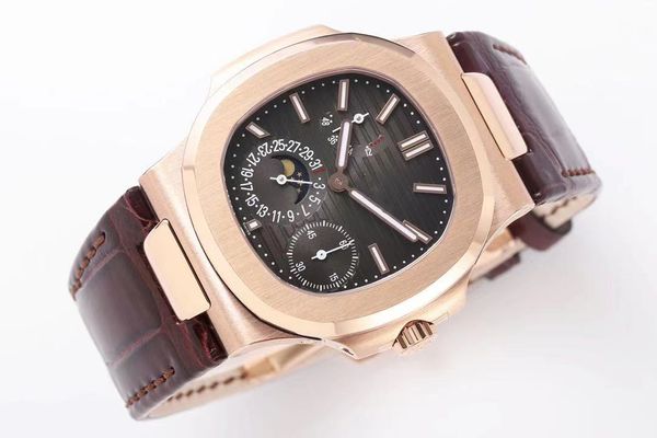 

limited edition zf factory rose gold series 5712 brushed bezel sapphire glass calendar moon phase and power savings display and box, Slivery;brown