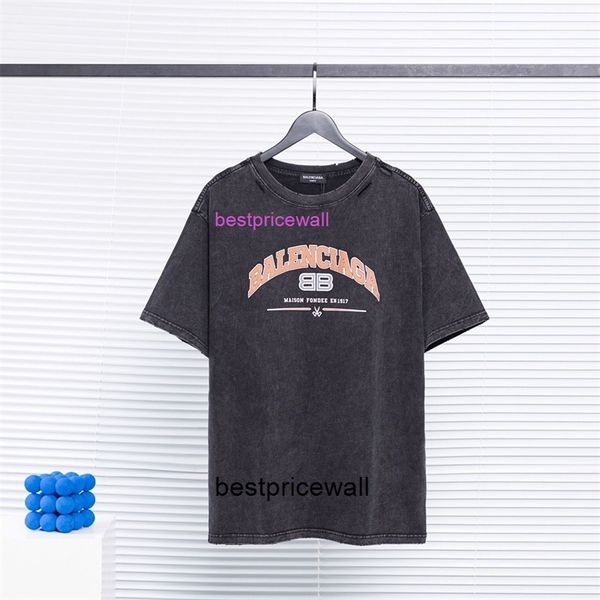 

men t-shirts balencaigass correct version 2022ss spring and summer new trend paris vintage washed embroidery versatile short sleeve t-shirt, White;black