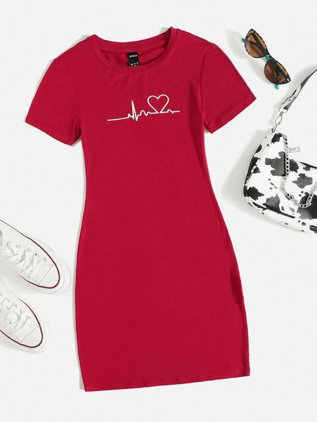

heart print bodycon dress j0re#, Black;gray