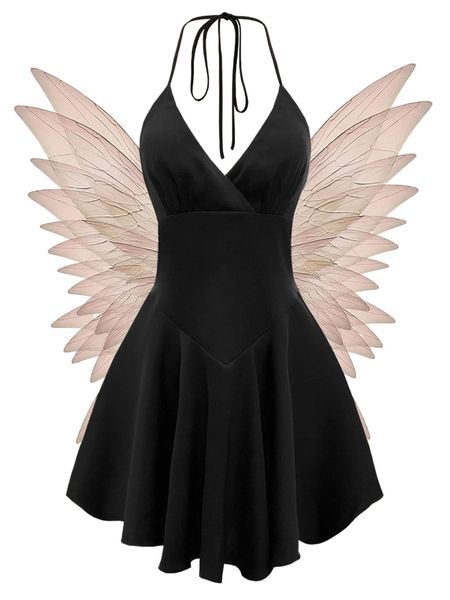 

lace up backless flare hem halter dress j8bc#, Black;gray