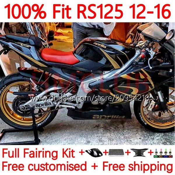 Injeção Bodys para Aprilia RS4 RS-125 RSV RS 125 R RR 125RR 12-16 157NO.130 RSV-125 RSV125 2012 2013 2014 2015 2016 RSV125RR RS125 12 13 14 15 16 Fairings Kit Gold Black