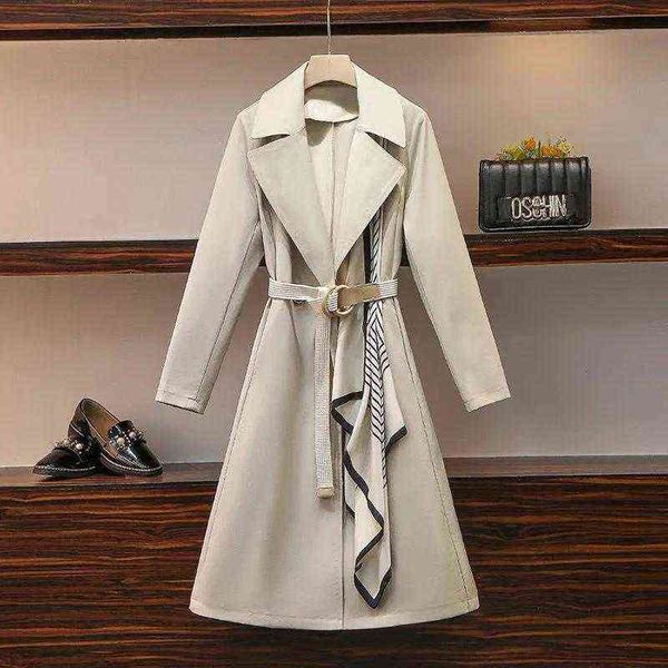 

women's trench coats large size mid-length windbreaker 2021 spring and autumn korean fashion design sense loose waist casual suit jacke, Tan;black